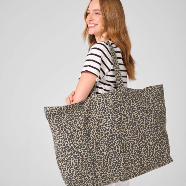 Leopard Print Canvas Oversized Tote Bag Miniaturansicht