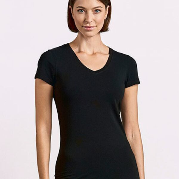 Frauen Slim Fit extra langes T-Shirt mit V Ausschnitt E3087 Miniaturansicht