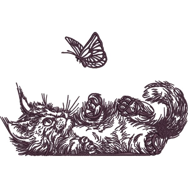 Katze spielt mit Schmetterling 17 x 25 cm Schwarz Miniaturansicht