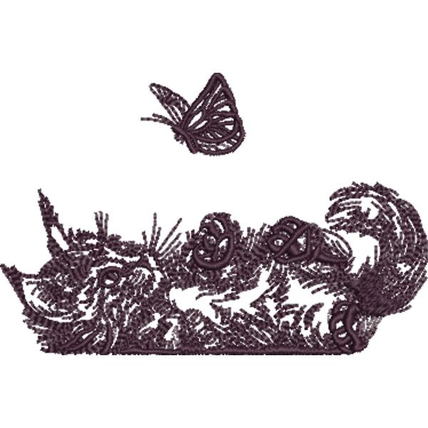 Katze spielt mit Schmetterling 7 x 10 cm Schwarz Miniaturansicht